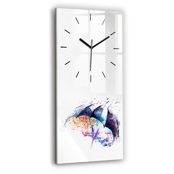 Modern vertical wall clock Rain umbrella and city