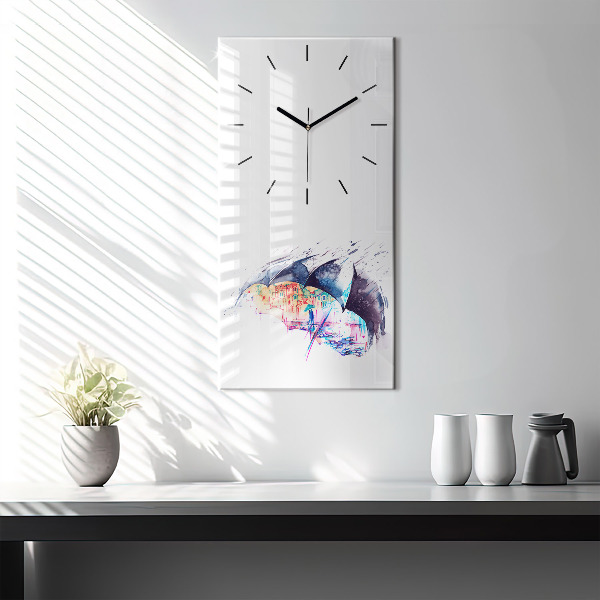 Modern vertical wall clock Rain umbrella and city