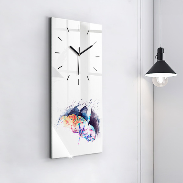 Modern vertical wall clock Rain umbrella and city