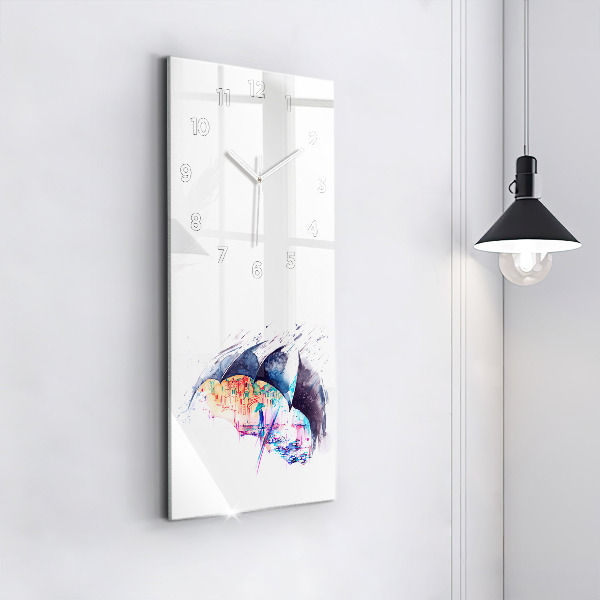 Modern vertical wall clock Rain umbrella and city