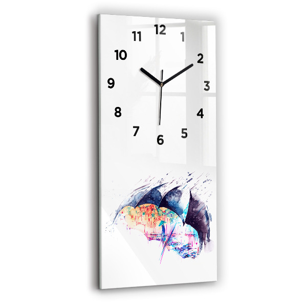 Modern vertical wall clock Rain umbrella and city