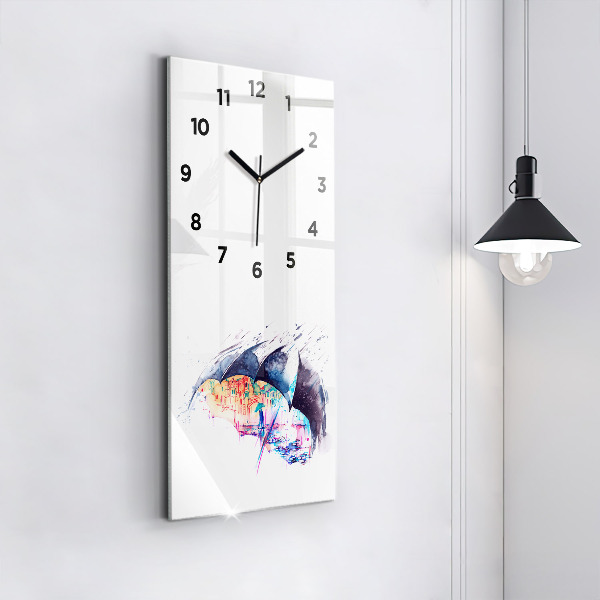 Modern vertical wall clock Rain umbrella and city