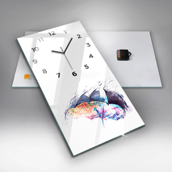 Modern vertical wall clock Rain umbrella and city