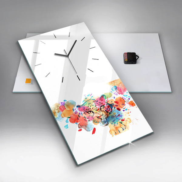 Modern vertical wall clock Abstract wild cat