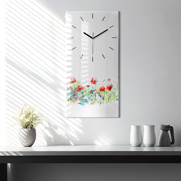 Modern vertical wall clock Flowers in the meadow