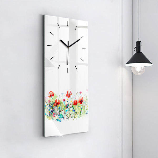 Modern vertical wall clock Flowers in the meadow