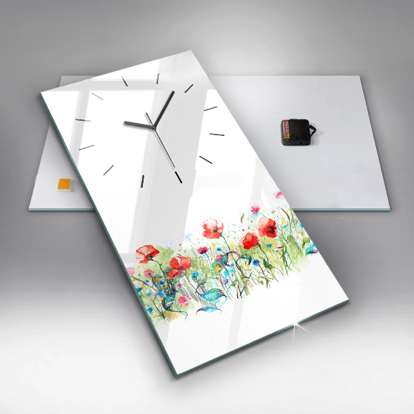 Modern vertical wall clock Flowers in the meadow