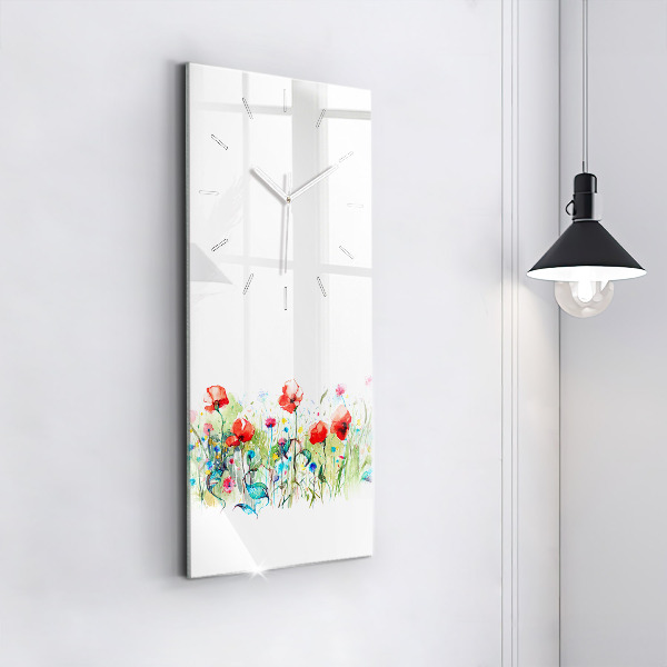 Modern vertical wall clock Flowers in the meadow
