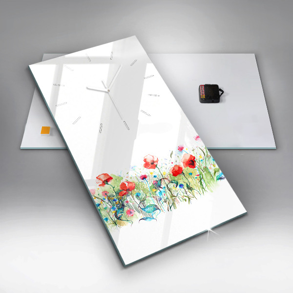 Modern vertical wall clock Flowers in the meadow