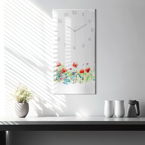 Modern vertical wall clock Flowers in the meadow