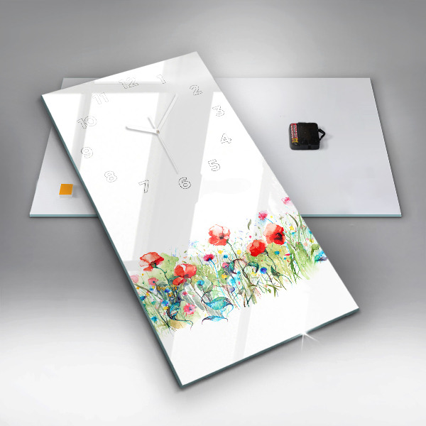 Modern vertical wall clock Flowers in the meadow