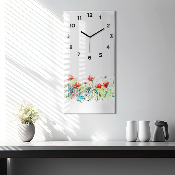 Modern vertical wall clock Flowers in the meadow