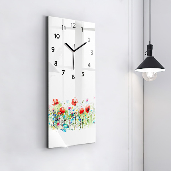 Modern vertical wall clock Flowers in the meadow