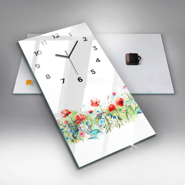 Modern vertical wall clock Flowers in the meadow