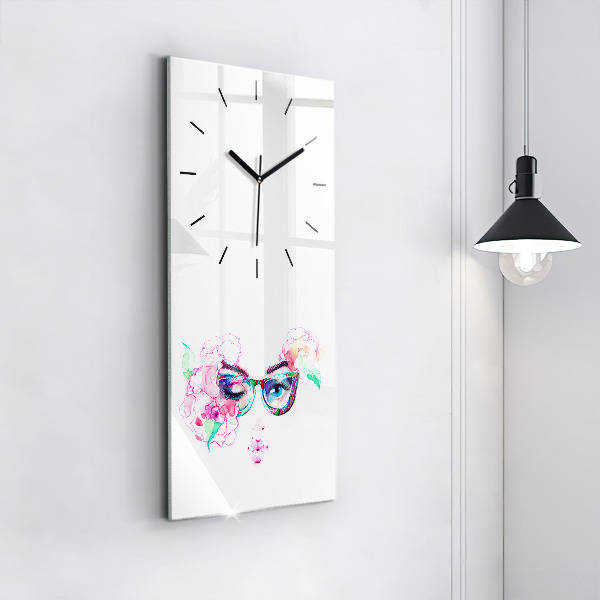 Modern vertical wall clock Woman with glasses