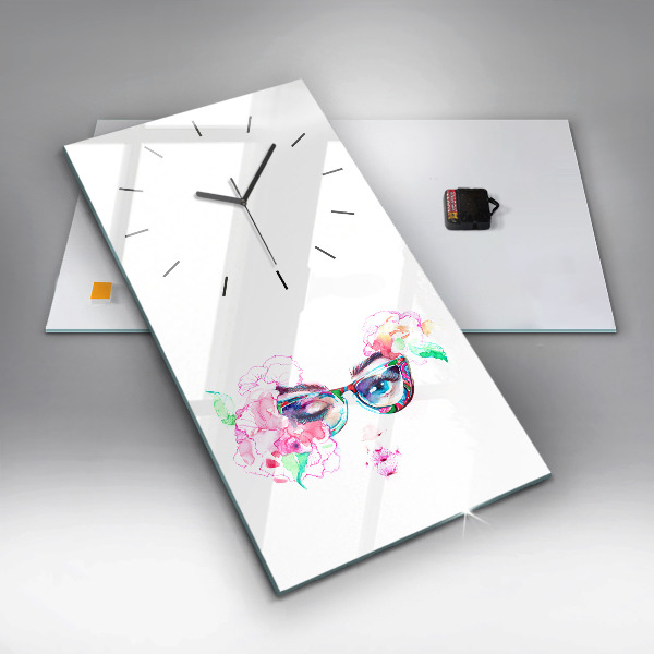 Modern vertical wall clock Woman with glasses