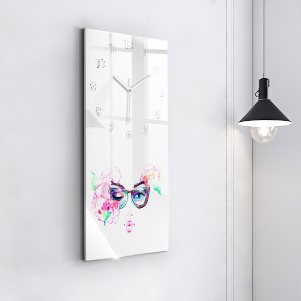 Modern vertical wall clock Woman with glasses