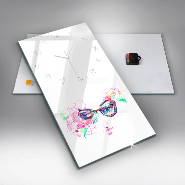 Modern vertical wall clock Woman with glasses