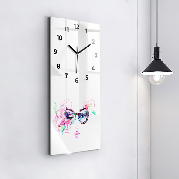 Modern vertical wall clock Woman with glasses