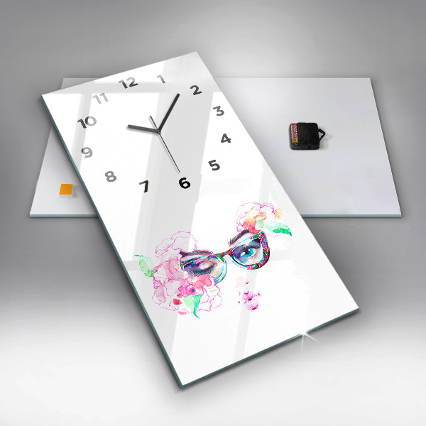 Modern vertical wall clock Woman with glasses