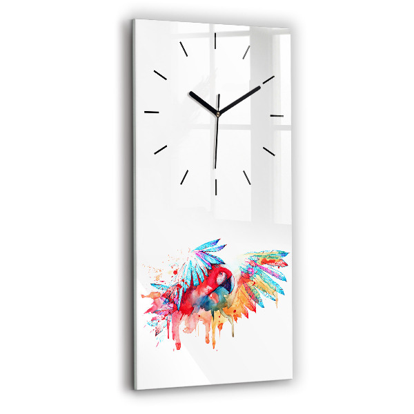 Modern vertical wall clock Colorful red parrot