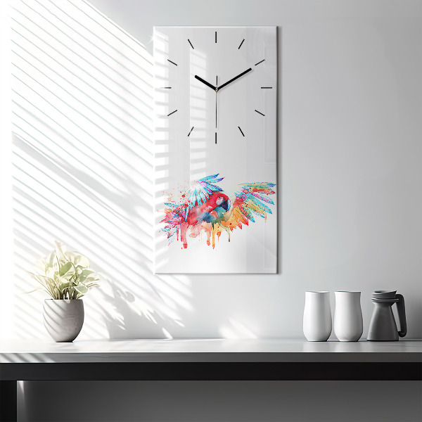 Modern vertical wall clock Colorful red parrot