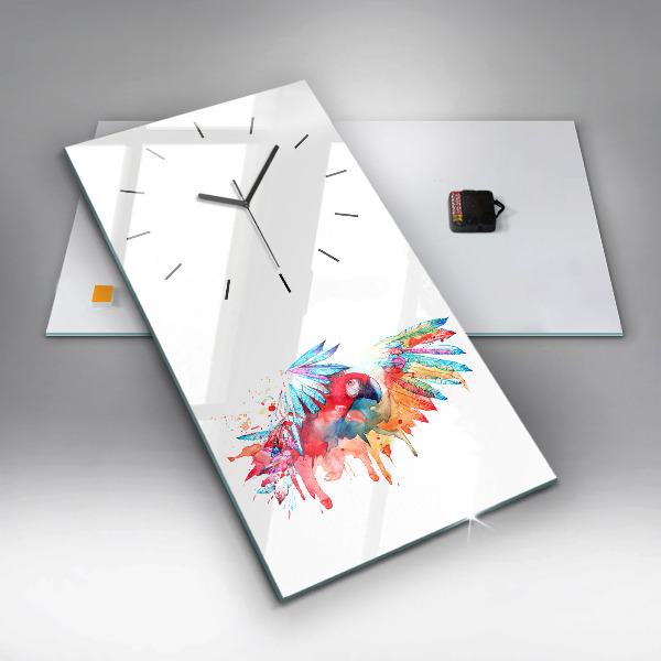 Modern vertical wall clock Colorful red parrot