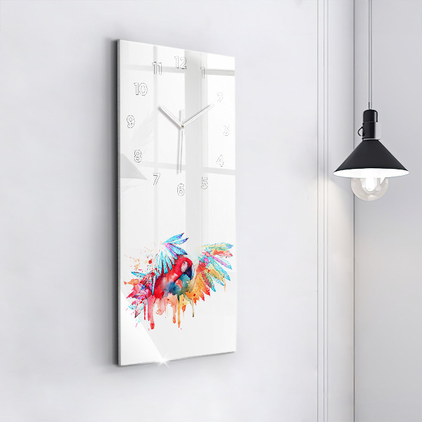 Modern vertical wall clock Colorful red parrot
