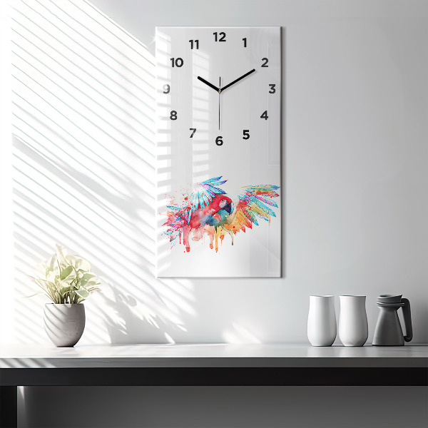 Modern vertical wall clock Colorful red parrot