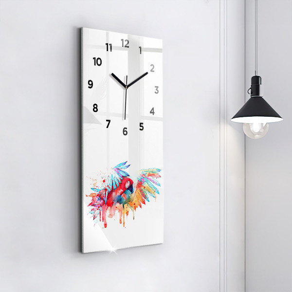 Modern vertical wall clock Colorful red parrot