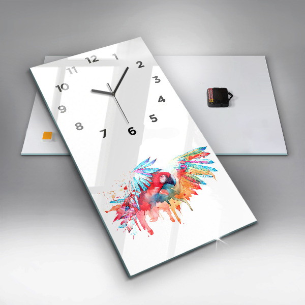Modern vertical wall clock Colorful red parrot