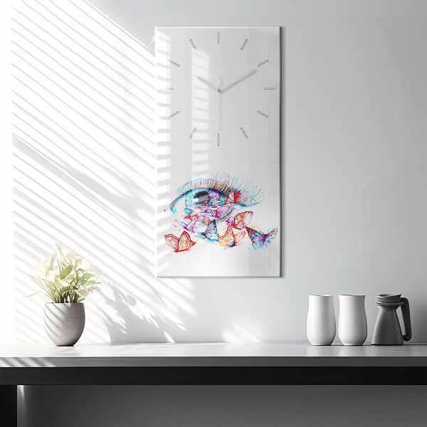 Modern vertical wall clock Colorful butterfly eye