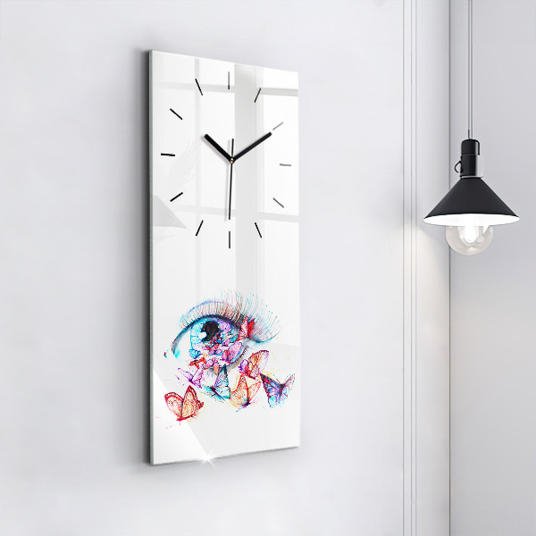 Modern vertical wall clock Colorful butterfly eye