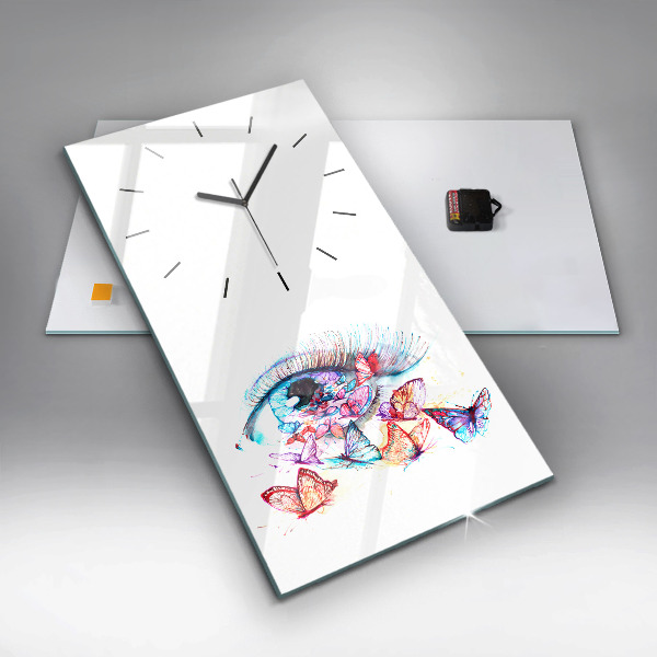 Modern vertical wall clock Colorful butterfly eye