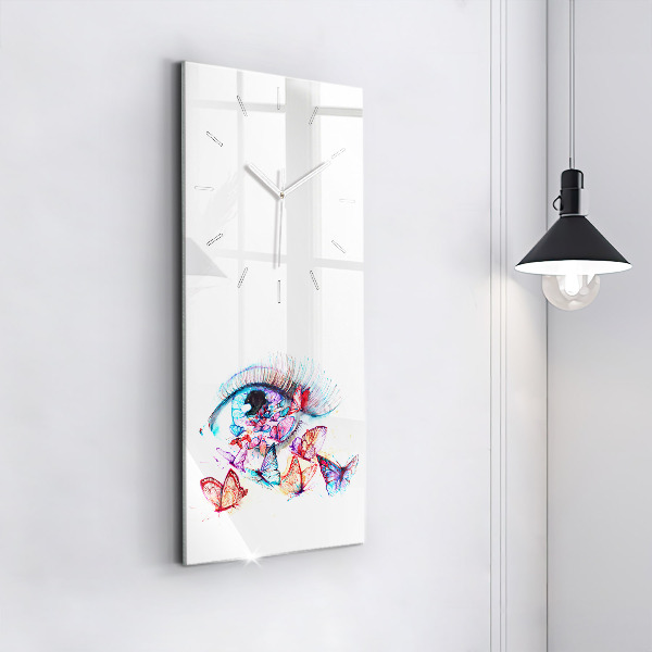 Modern vertical wall clock Colorful butterfly eye