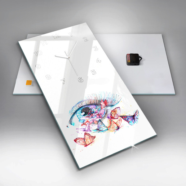 Modern vertical wall clock Colorful butterfly eye