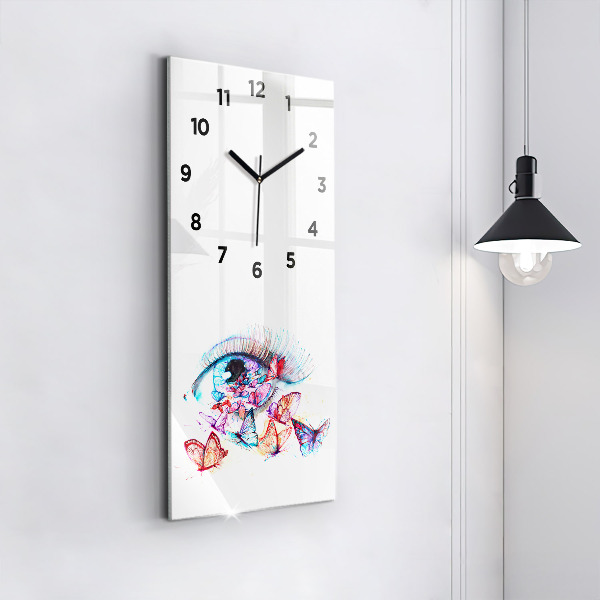 Modern vertical wall clock Colorful butterfly eye