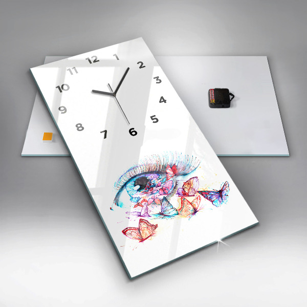 Modern vertical wall clock Colorful butterfly eye