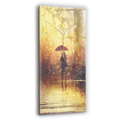 Modern vertical wall clock woman with umbrella