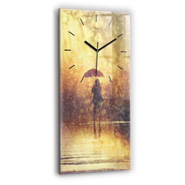 Modern vertical wall clock woman with umbrella