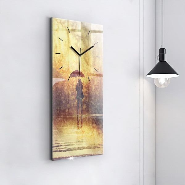 Modern vertical wall clock woman with umbrella