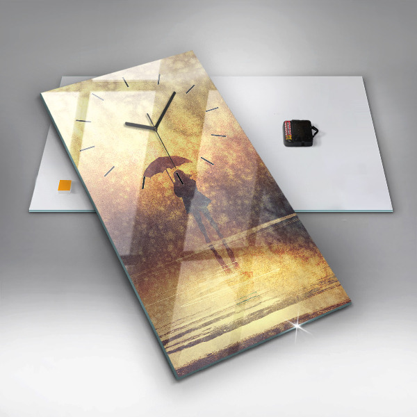 Modern vertical wall clock woman with umbrella