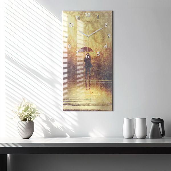 Modern vertical wall clock woman with umbrella