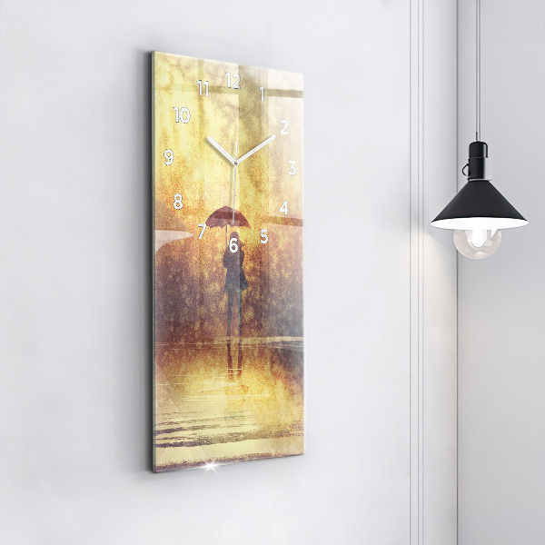 Modern vertical wall clock woman with umbrella