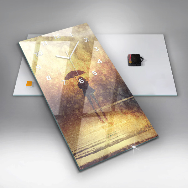 Modern vertical wall clock woman with umbrella