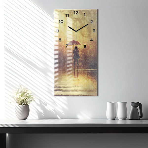 Modern vertical wall clock woman with umbrella