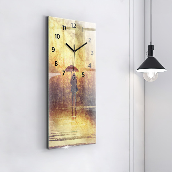 Modern vertical wall clock woman with umbrella