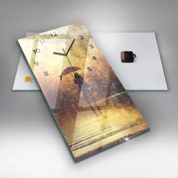 Modern vertical wall clock woman with umbrella