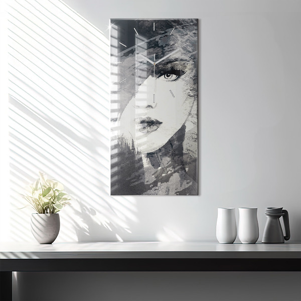 Modern vertical wall clock Woman - watercolors