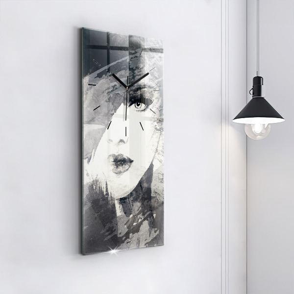 Modern vertical wall clock Woman - watercolors